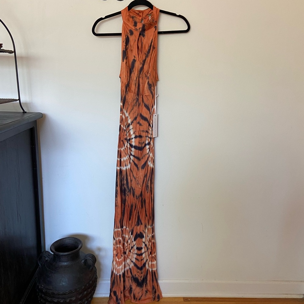 Tie-Dye sleeveless maxi dress by Young Fabulous & Broke, halterneck